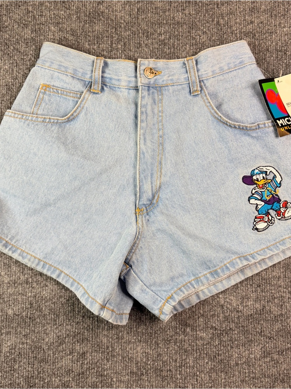 Vintage Sears Light Blue Denim Shorts with Donald Duck Embroidery